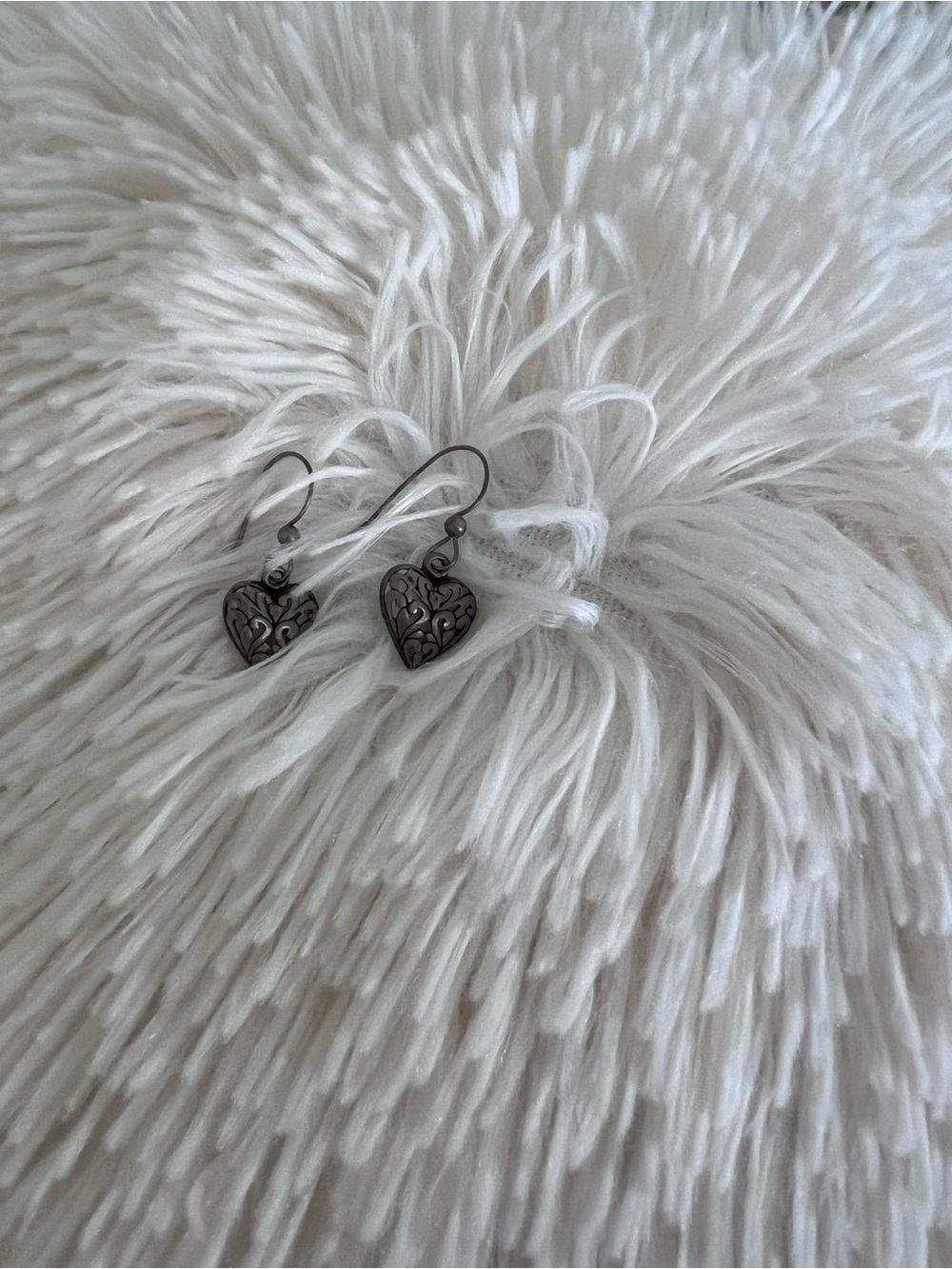Heart Filigree Drop Earrings - Silver Tone